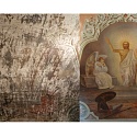 Общий вид композиции «Воскресение Христово» до и после проведенных реставрационных мероприятий