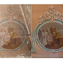 Медальон с изображением св евангелиста Матфея до и после реставрации