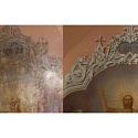 Фрагмент композиции «Воскресение Христово» до и после проведенных реставрационных мероприятий
